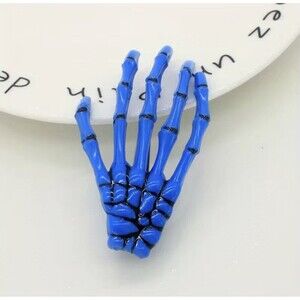 Punk Halloween Hair Accessories: Skeleton Claw Hair Clip Skull Hand - Blue